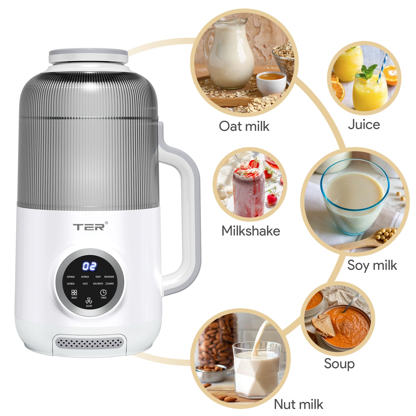 10-in-1 Nut Milk Maker, 40oz Blender Homemade Almond, Oat, Soy, Coconut Milk, Juice & Soup, Electric Bean Milk Machine with Delay Start/Auto-Clean/Boil Water/Keep Warm (White)