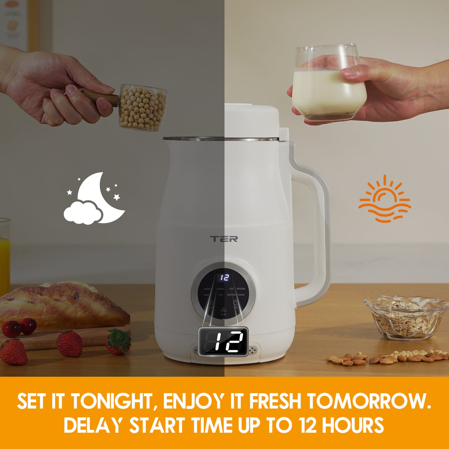 10-in-1 Nut Milk Maker, 40oz Blender Homemade Almond, Oat, Soy, Coconut Milk, Juice & Soup, Electric Bean Milk Machine with Delay Start/Auto-Clean/Boil Water/Keep Warm (White)