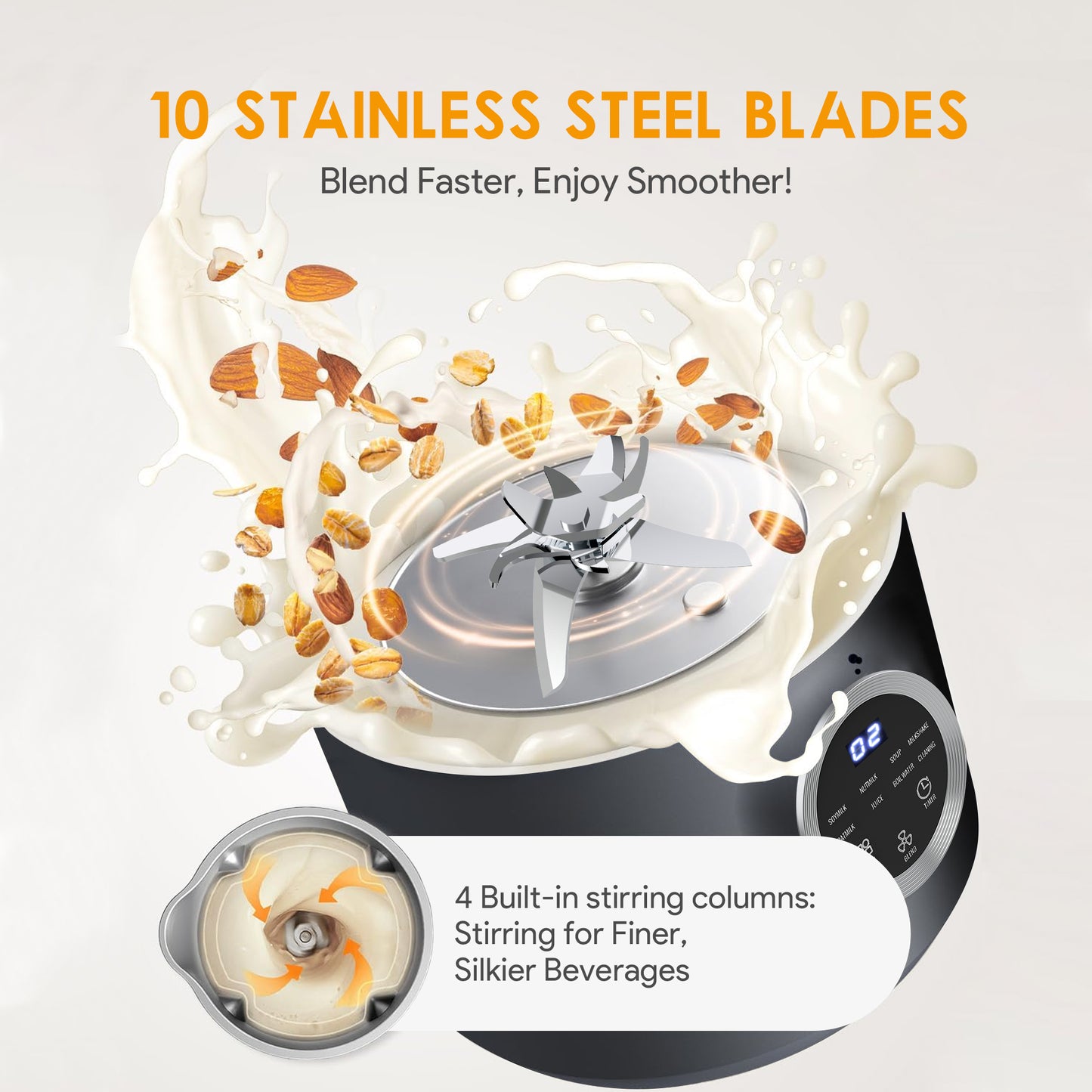 Roll over image to zoom in 2 VIDEOS 10-in-1 Nut Milk Maker, 40oz Blender Homemade Almond, Oat, Soy, Coconut Milk, Juice & Soup, Electric Bean Milk Machine with Delay Start/Auto-Clean/Boil Water/Keep Warm (Black)