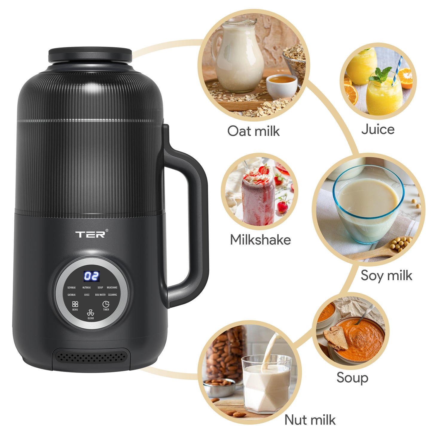 Roll over image to zoom in 2 VIDEOS 10-in-1 Nut Milk Maker, 40oz Blender Homemade Almond, Oat, Soy, Coconut Milk, Juice & Soup, Electric Bean Milk Machine with Delay Start/Auto-Clean/Boil Water/Keep Warm (Black)