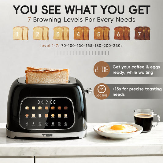 TER Touch Screen Toaster - 7 browning levels and countdown timer