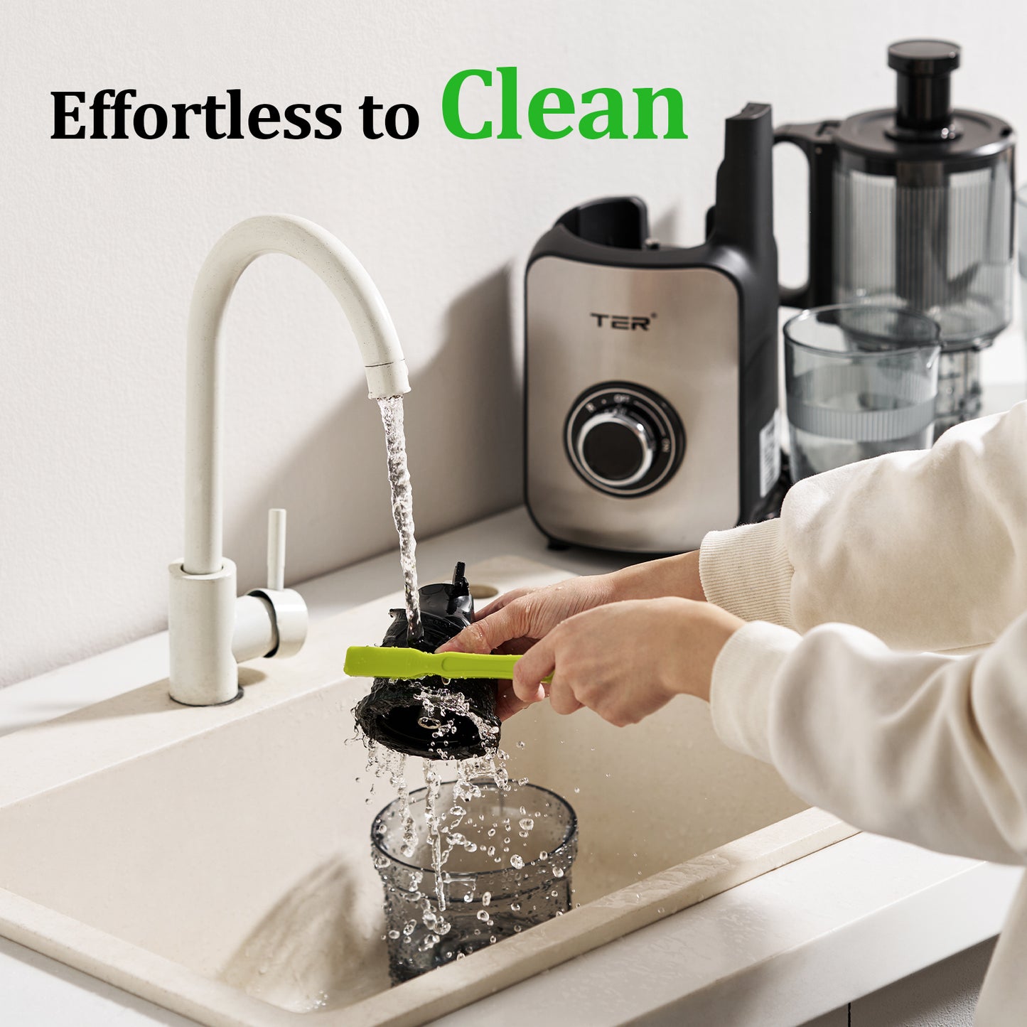 Juicer Machines, TER Cold Press Juicer with 5'' Wide Chute, Stainless Steel Slow Masticating for Vegetables & Fruits, High Juice Yield, Easy to Clean, Includes 2 Cups