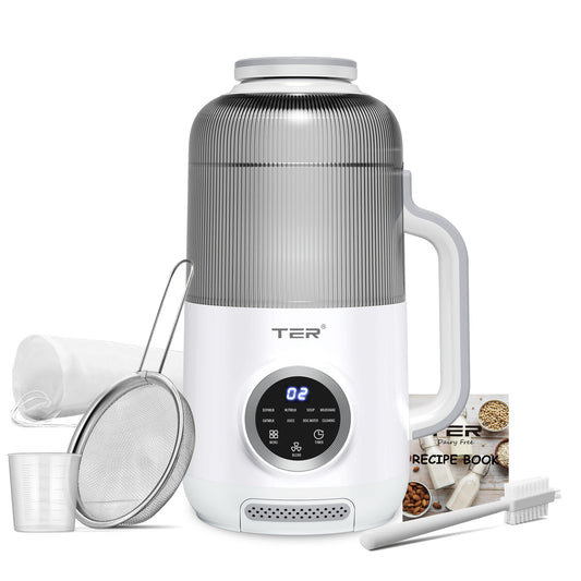 10-in-1 Nut Milk Maker, 40oz Blender Homemade Almond, Oat, Soy, Coconut Milk, Juice & Soup, Electric Bean Milk Machine with Delay Start/Auto-Clean/Boil Water/Keep Warm （White）