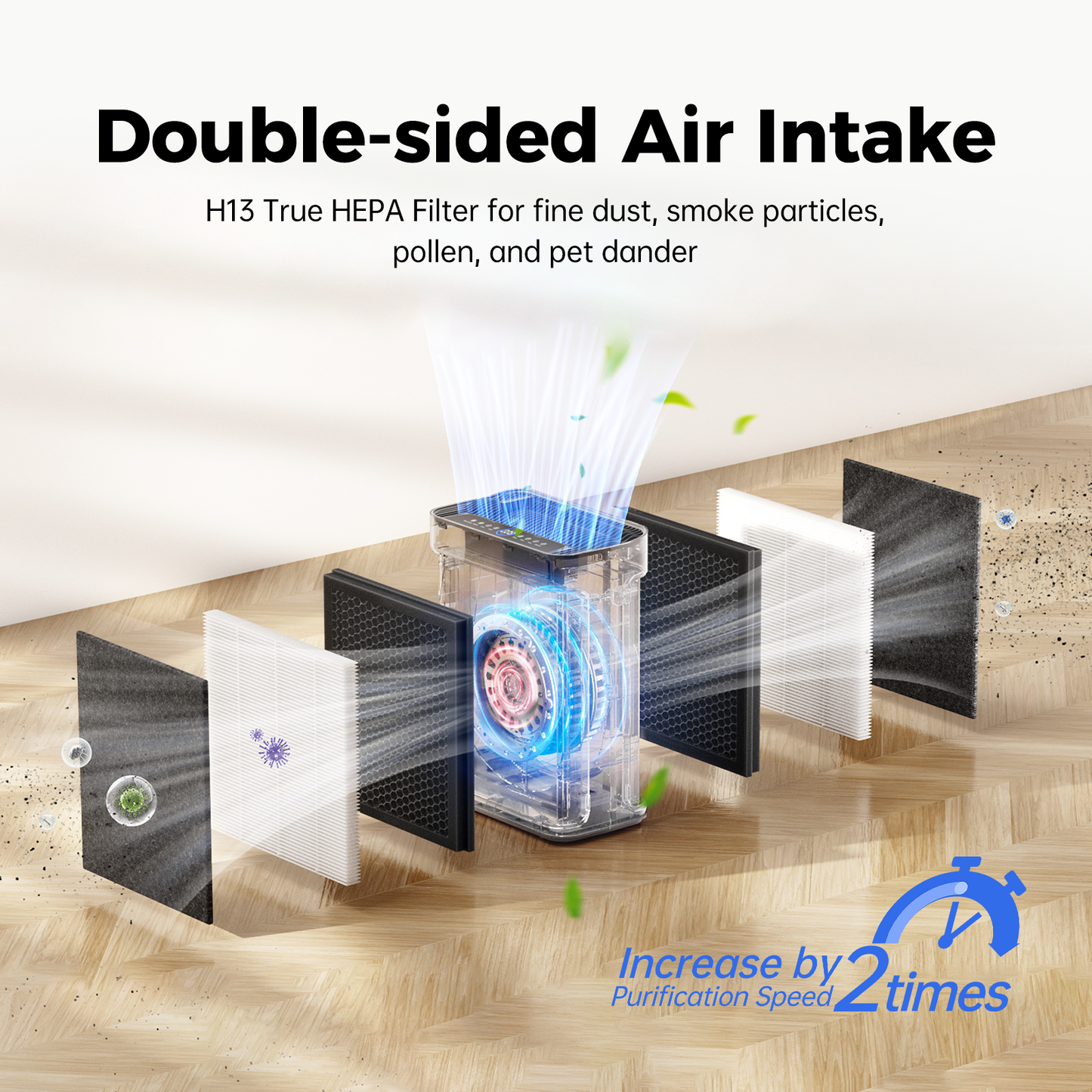 Dual-sided air intake on TER AP01 air purifier