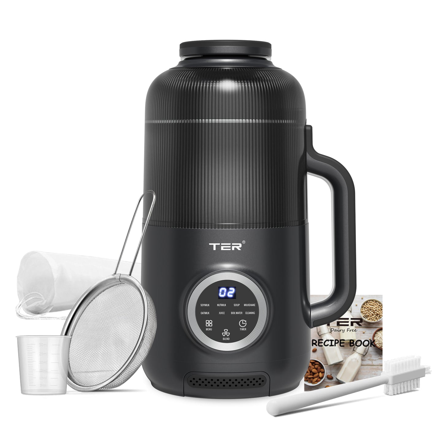 Roll over image to zoom in        2 VIDEOS 10-in-1 Nut Milk Maker, 40oz Blender Homemade Almond, Oat, Soy, Coconut Milk, Juice & Soup, Electric Bean Milk Machine with Delay Start/Auto-Clean/Boil Water/Keep Warm (Black)