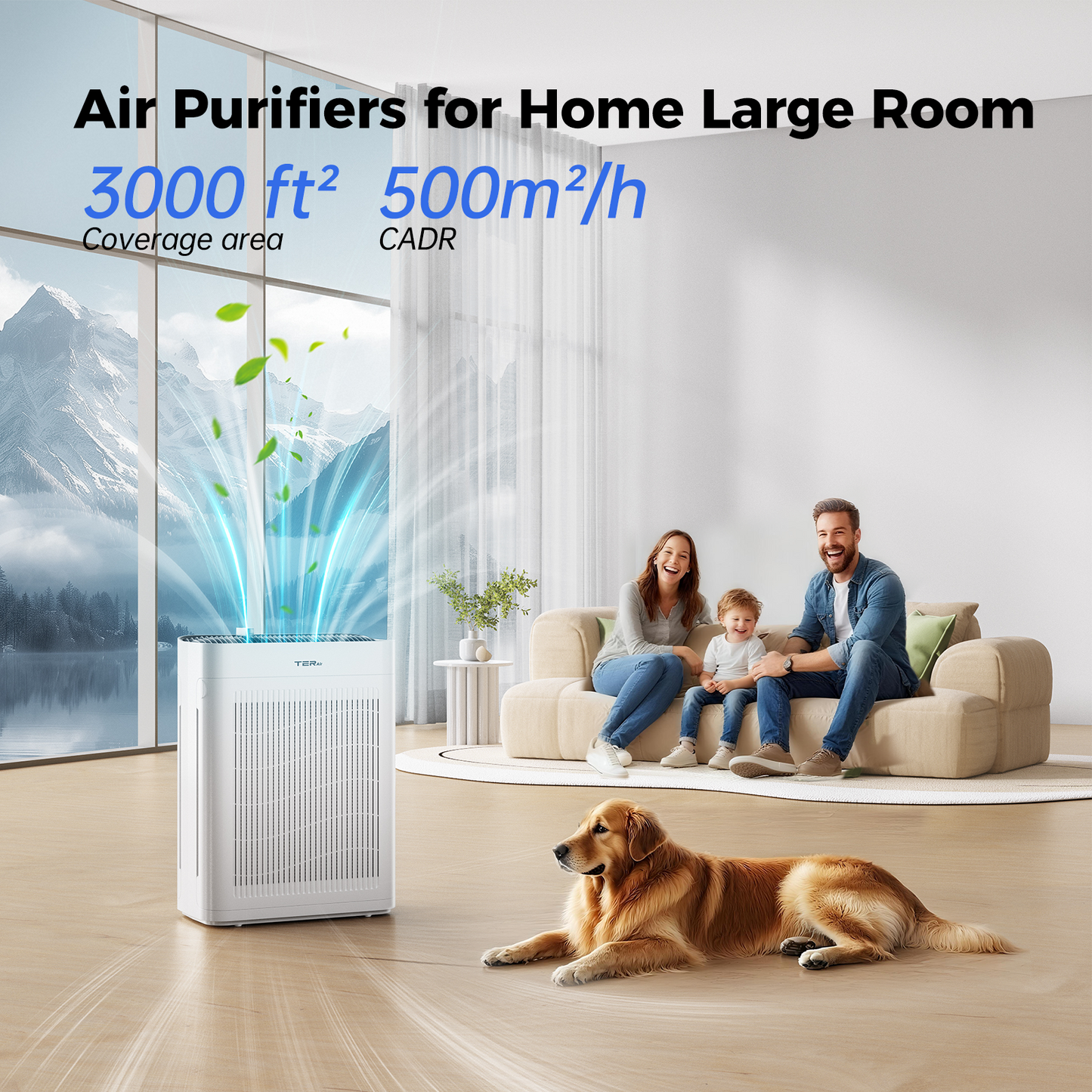 TER AP01 large room air purifier coverage illustration