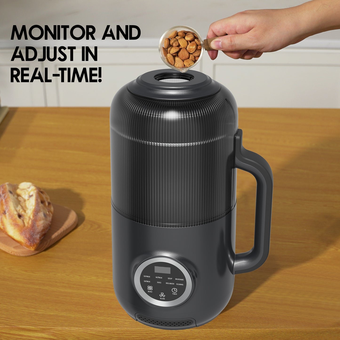 Roll over image to zoom in        2 VIDEOS 10-in-1 Nut Milk Maker, 40oz Blender Homemade Almond, Oat, Soy, Coconut Milk, Juice & Soup, Electric Bean Milk Machine with Delay Start/Auto-Clean/Boil Water/Keep Warm (Black)