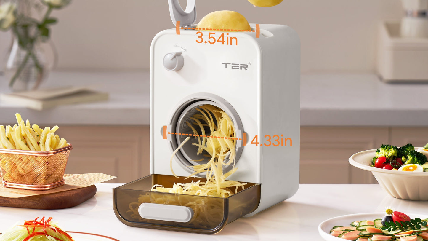 TER 5-in-1 Electric Cheese Grater – Large Caliber Vegetable & Cheese Shredder