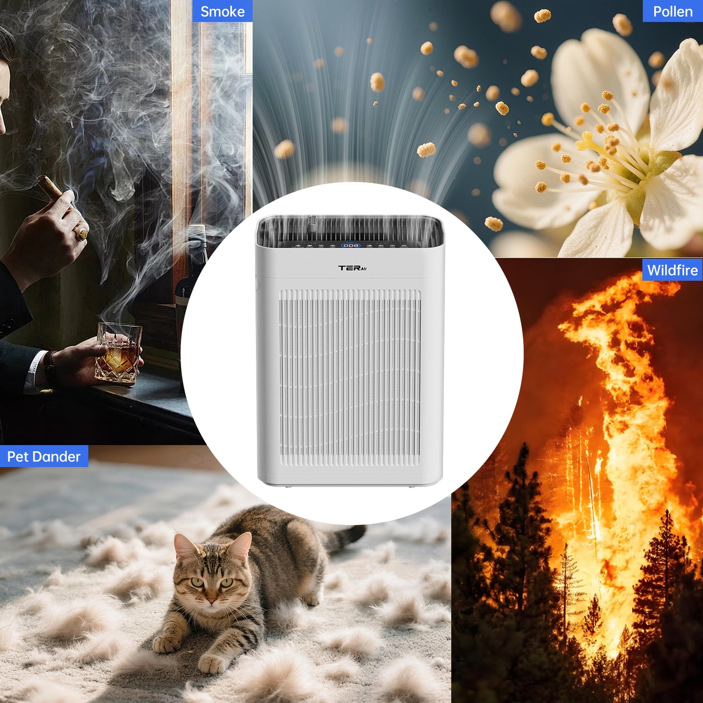 TER AP01 HEPA air purifier for smoke particles pollen and pet dander