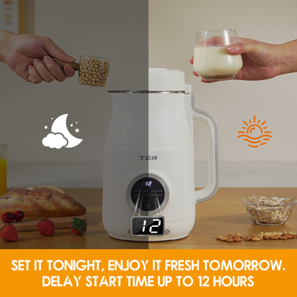 10-in-1 Nut Milk Maker, 40oz Blender Homemade Almond, Oat, Soy, Coconut Milk, Juice & Soup, Electric Bean Milk Machine with Delay Start/Auto-Clean/Boil Water/Keep Warm （White）