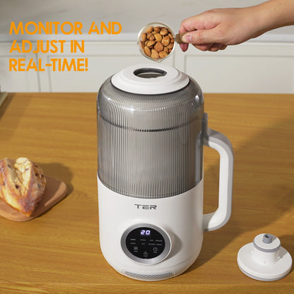 10-in-1 Nut Milk Maker, 40oz Blender Homemade Almond, Oat, Soy, Coconut Milk, Juice & Soup, Electric Bean Milk Machine with Delay Start/Auto-Clean/Boil Water/Keep Warm （White）