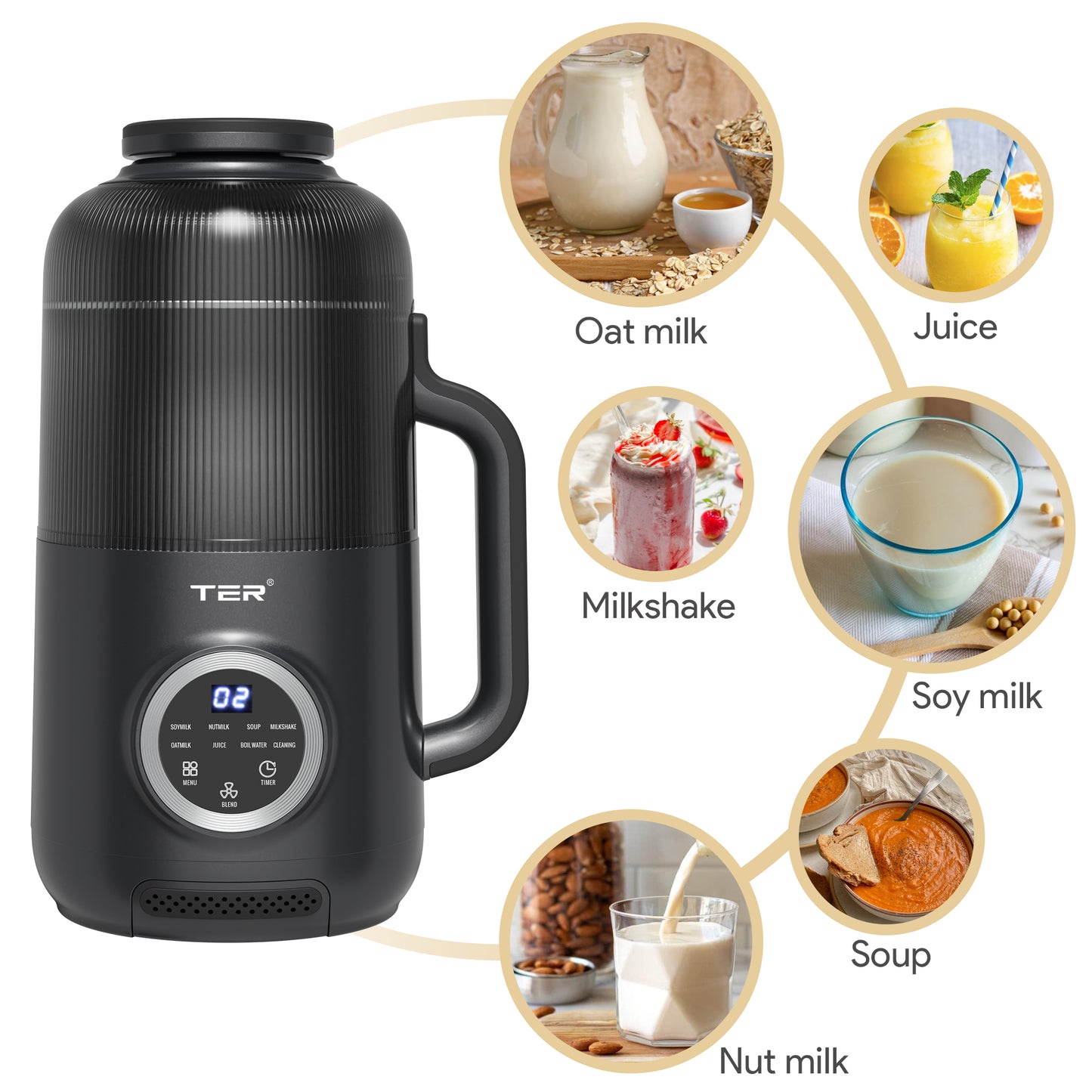 Roll over image to zoom in        2 VIDEOS 10-in-1 Nut Milk Maker, 40oz Blender Homemade Almond, Oat, Soy, Coconut Milk, Juice & Soup, Electric Bean Milk Machine with Delay Start/Auto-Clean/Boil Water/Keep Warm (Black)