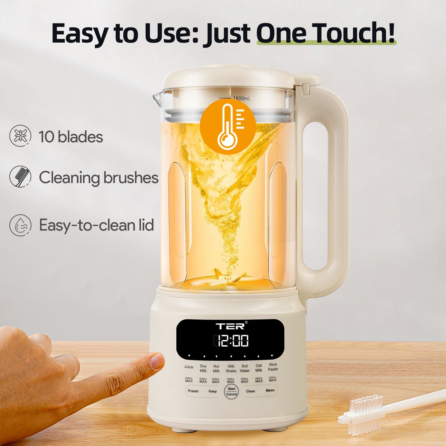 61oz Nut Milk Maker Machine, TER 10-in-1 Soy Milk Maker for Almond/Oat/Soy Milk, Juice, Milkshake, Rice Paste, Auto Clean/24H Preset Time/12H Keep Warm, with 7 Accessories