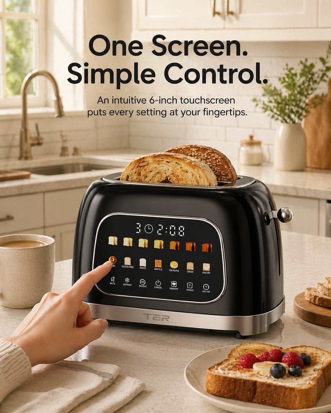 TER 2-slice toaster with 6-inch digital touchscreen