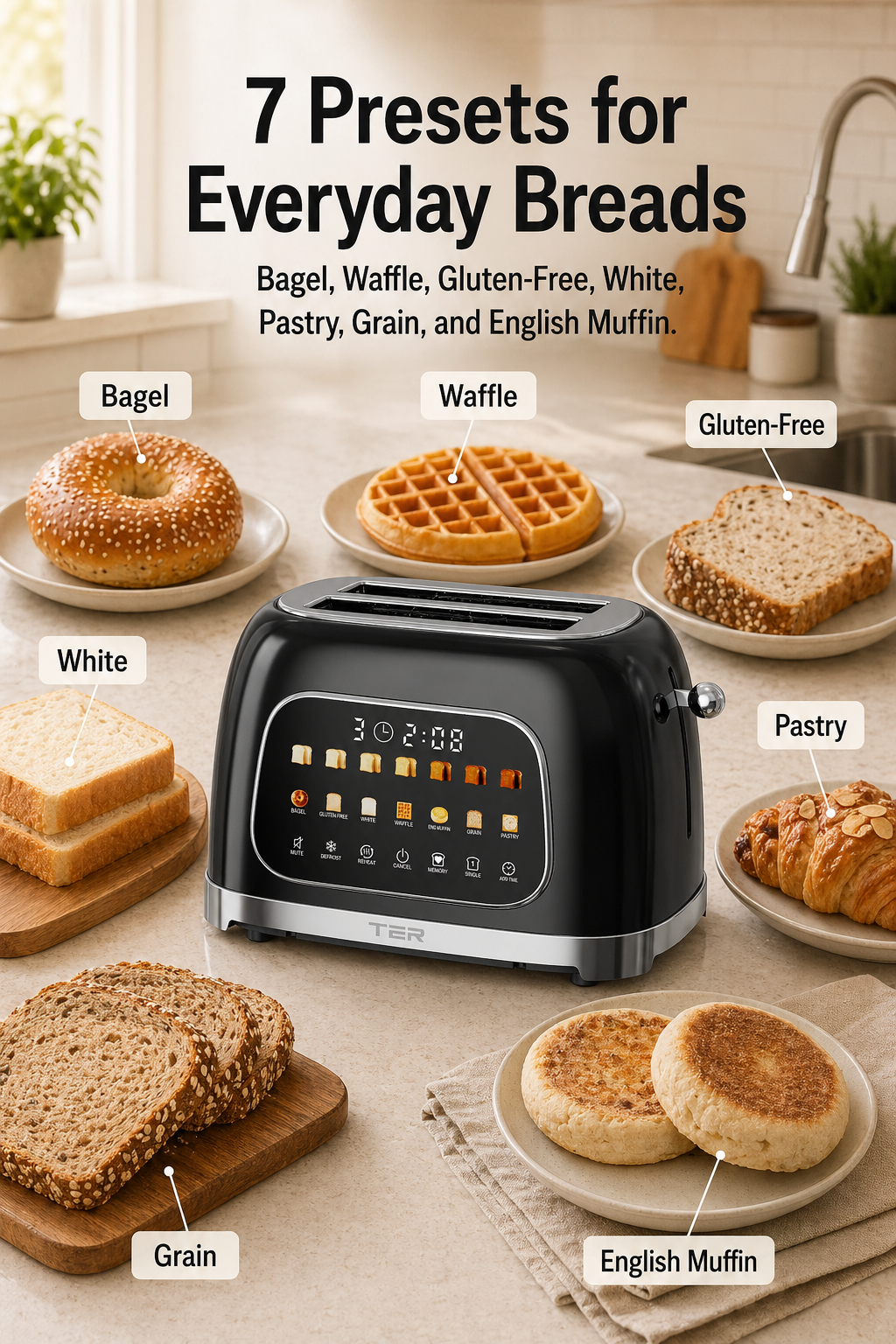 TER toaster 7 bread presets touchscreen display