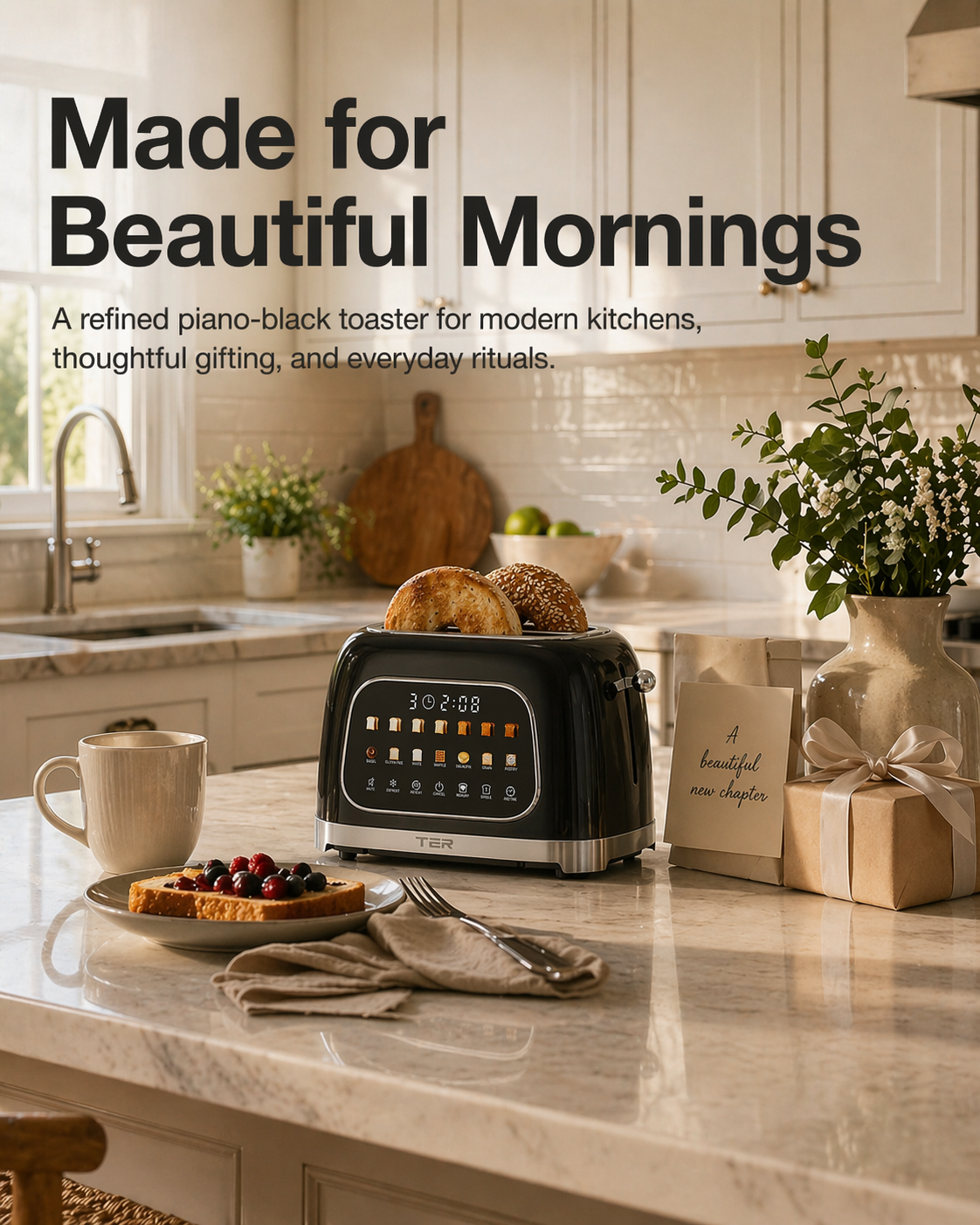 TER black 2-slice toaster on kitchen counter